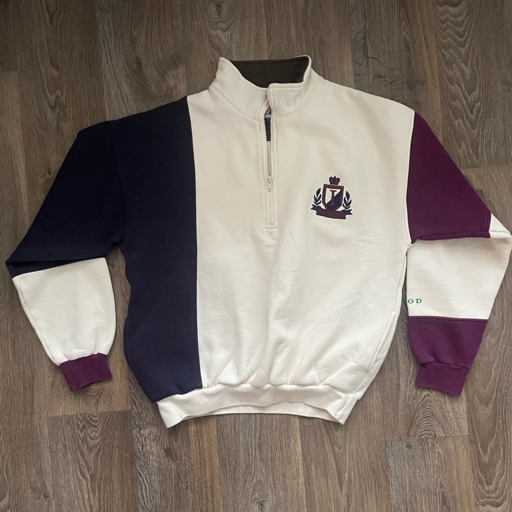 IZOD Y2K Quarter Zip Pullover Men’s Medium Colorblock Crest Logo